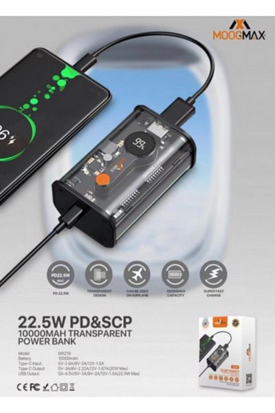 MOOGMAX 10000mAh Power Bank with PD Port and USB Port, Supports Fast Charging, Moog Max
