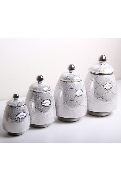 Generic Set of jars for storing spices, seasonings, tea, and sugar