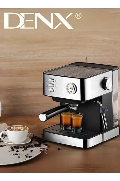 Denx ماكينة قهوة إسبريسو للاستخدام المنزلي، سعة 1.6 لتر، قوة 850 واط، مع خافق حليب، كابتشينو ولاتيه
