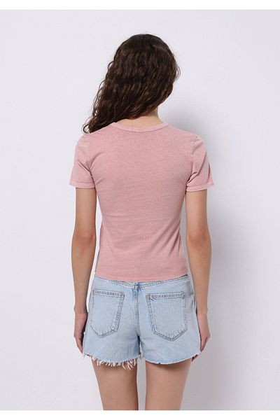 Colin's Slim Fit Round Neck Printed Women's Pink Short Sleeve T-Shirt