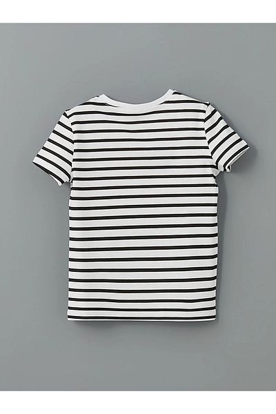 LC Waikiki Tricou pentru fete din bumbac pieptănat cu dungi cu gât crew, pachet de 2