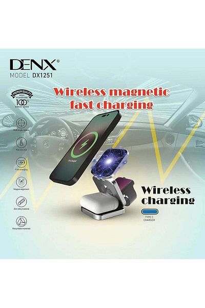 Denx حامل هاتف مغناطيسي وشاحن لاسلكي وشاحن سريع DX1251