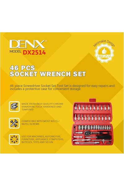 Denx طقم مفاتيح دينكس، ٤٦ قطعة، مع مفتاح عكسي ومقبض دوار