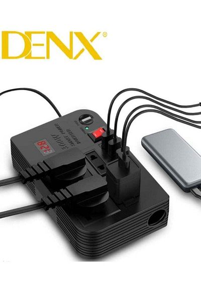 Denx محول طاقة للسيارة بقوة 300 واط من 12 فولت إلى 220 فولت مع شاشة رقمية ومنفذ متعدد