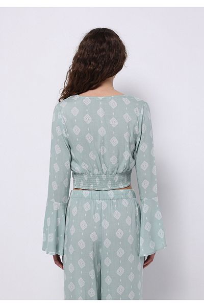 Colin's Slim Fit V-Neck Printed Women's Green Long Sleeve Shirt