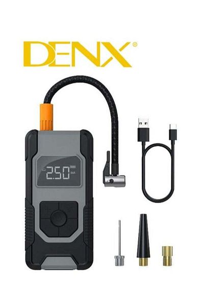 Denx منفاخ هواء إطارات سيارة لاسلكي بقوة 120 وات مع شاحن محمول ومصباح يدوي LED عالي السطوع وقوي