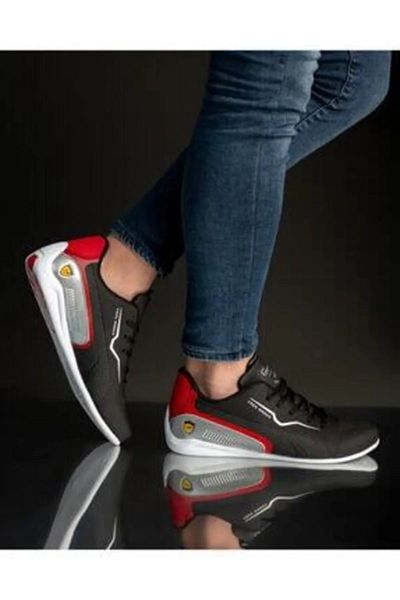 Bonjey Pantofi sport casual pentru bărbați, negri și roșii