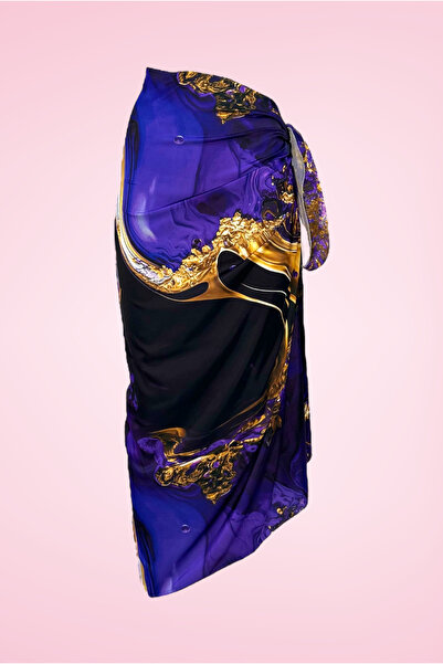 pistore Μωβ μαύρο μαρμάρινο μοτίβο μακρύ γυναικείο φόρεμα παραλίας Pareo σατέ...