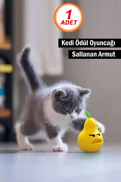 Bundera Interactive Cat Treat Toy Swinging Pear Toy with Food Bowl for Treat Food