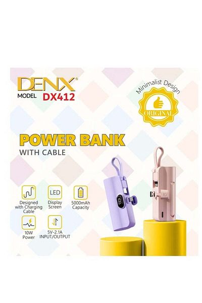 Denx شاحن باور بانك صغير مع منافذ متعددة يدعم الشحن السريع | 5000 مللي أمبير | DX412