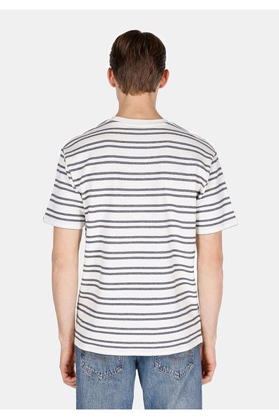 Colin's Comfort Fit Round Neck Striped Men's White Short Sleeve T-Shirt