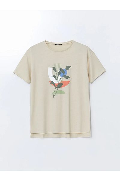 LC Waikiki Γυναικείο φλοράλ μπλουζάκι Crew Neck