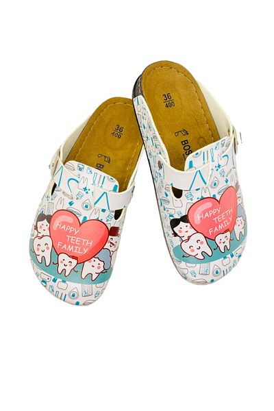 TECOS Medical Clogs For Women, , Sanitary Type, Multicolor With Dentist Print, Size 40, 27 Cm