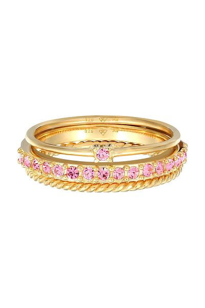 ELLI Set inel pentru dama multicolor stralucitor cu cristale colorat in argint 925 placat cu aur