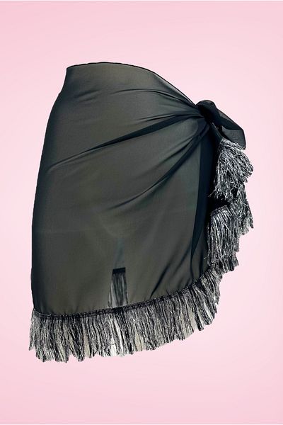 pistore Black Glittery Tassel Detailed Pareo Women's Beach Dress New Season