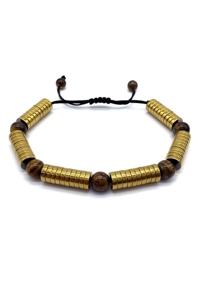 REDz Accessories Bracelet with Coins and Beads, Tiger's Eye Stone, Gold/Brown