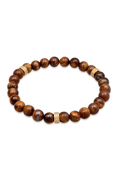 KUZZOI Vintage-Armband für Herren – Tigerauge-Perlen aus 925er Sterlingsilber
