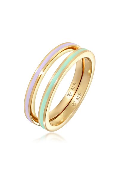 ELLI Ring Ladies Band Set Basic With Enamel Black In 925 Sterling Silver