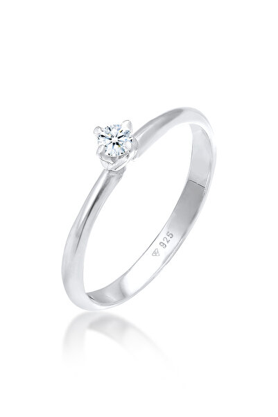 ELLI Ring Damen Solitärring Filigran Klassisch mit Diamant (0,11 ct.) in 925 ...