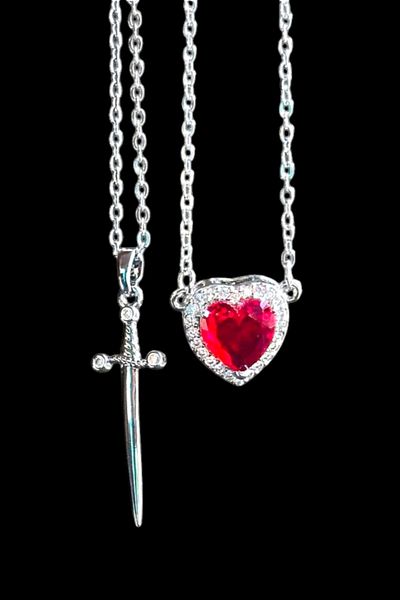 Tilde Romantic Gift Couple Necklace Lover Necklace 2Pcs Necklace Valentine's Day Gift Heart Sword Necklace