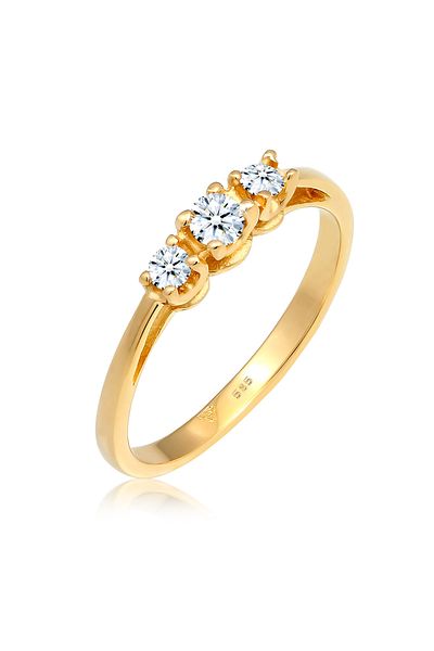 ELLI Yüzük Kadın Nişan Değerli Üçlü Elmas (0,22 CT.) 585 Sarı Altın
