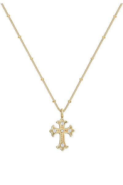 ELLI Necklace Halskette Antik Kreuz Kugelkette Zirkonia 80's 925er Silber
