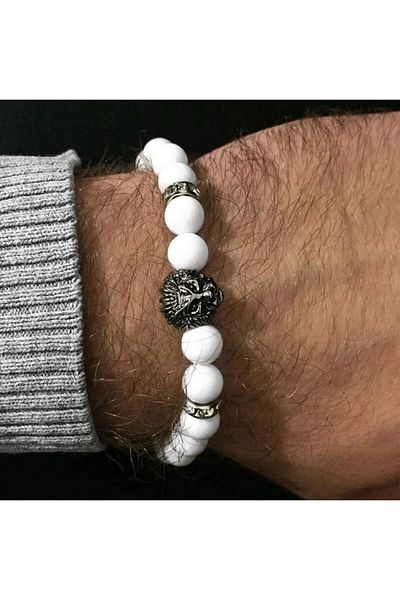 REDz Accessories Brățară cu mărgele Leu, pentru bărbați, cristale de zirconiu, negru/alb