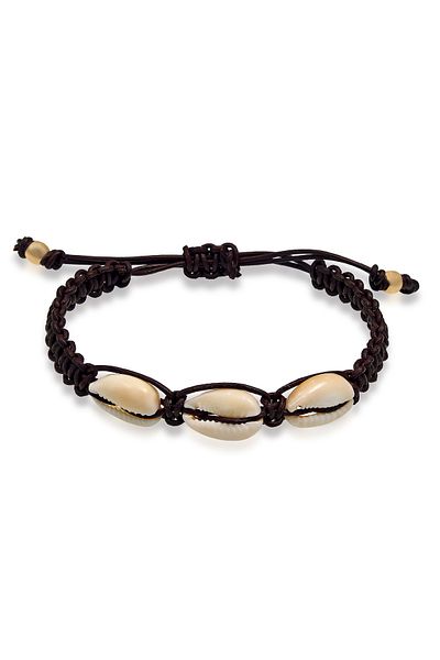 KUZZOI Náramek s koženým vzorem, mušlemi Cowrie, pozlaceným 925 Sterling Silver