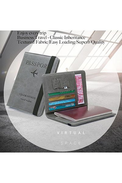 OEM Passport and card wallet, RFID, unisex, multifunctional, PU leather, gray, MorFansi