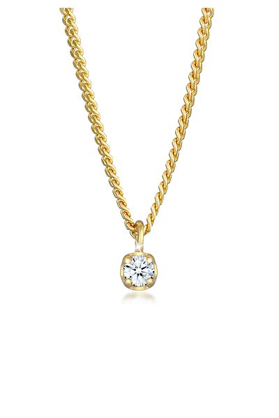ELLI Halskette Damen Solitär Anhänger Klassisch Elegant mit Diamant (0,03 ct.) in 375 Gelbgold