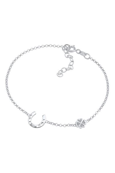 Nenalina Bracelet Ladies Horseshoe Shamrock Luck Adjustable with Enamel in 925 Sterling Silver