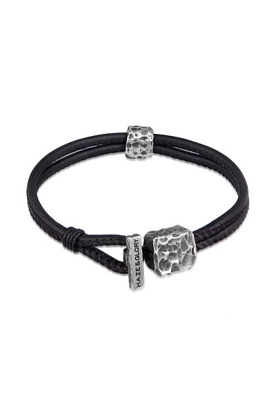 HAZE & GLORY Armband Hg -Armband Herren in 925 Sterling Silber, Herrenschmuck, Lederarmband W