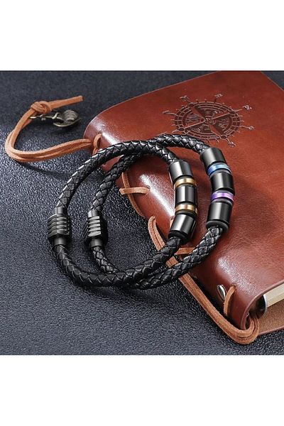 REDz Accessories Brățară Midnight, Bărbați, Urban, Aspect de piele, Inserții din oțel inoxidabil, Cameleon negru