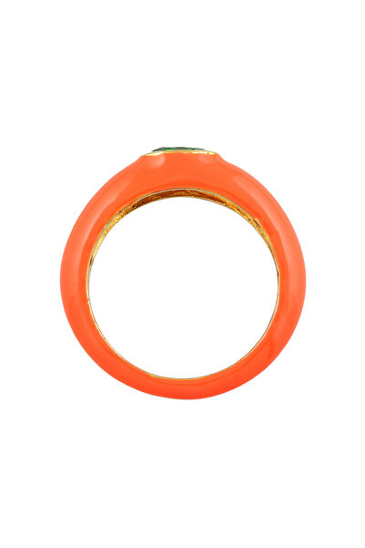 ELLI Dámský prsten Solitaire Oval s oranžovým smaltem a zelenými zirkony ze stříbra 925 Gold