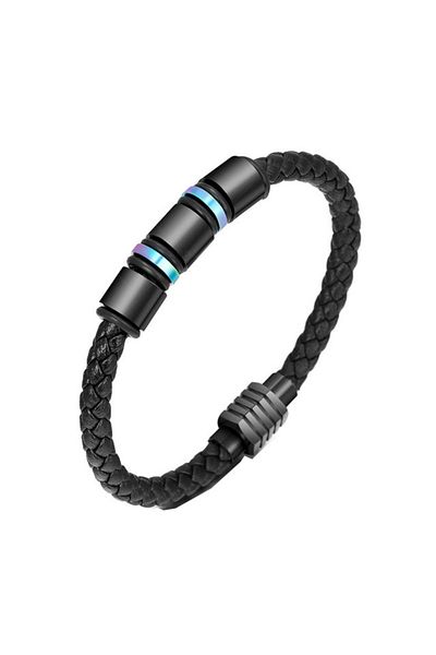 REDz Accessories Brățară Midnight, Bărbați, Urban, Aspect de piele, Inserții din oțel inoxidabil, Cameleon negru