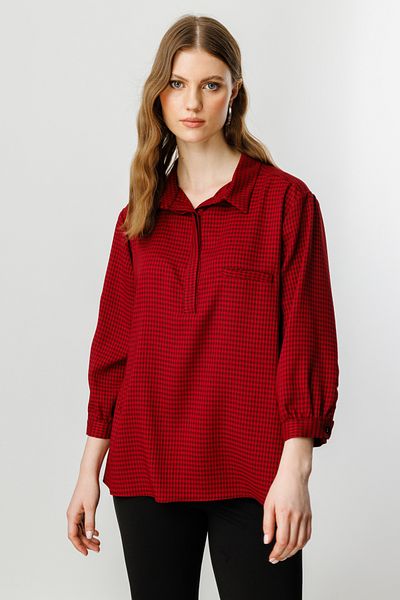 Mi Pret a Porter Mi Front Single Pocket Button Plaid Blouse