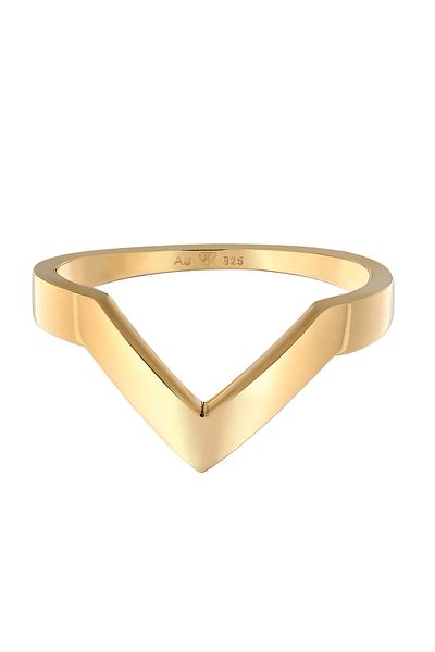 ELLI Ring Premium Ring Ladies V-shape Geo Basic In 925 Sterling Silver Rhodium Plated