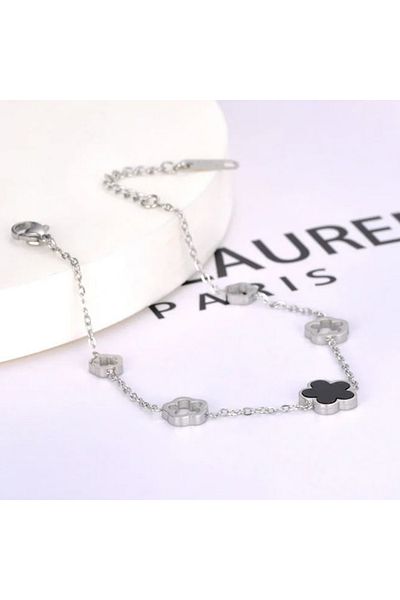 REDz Accessories Brățară cu flori, piatră acrilică neagră, pentru femei, la modă, reglabilă, argintie