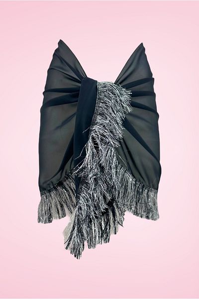 pistore Black Glittery Tassel Detailed Pareo Women's Beach Dress New Season