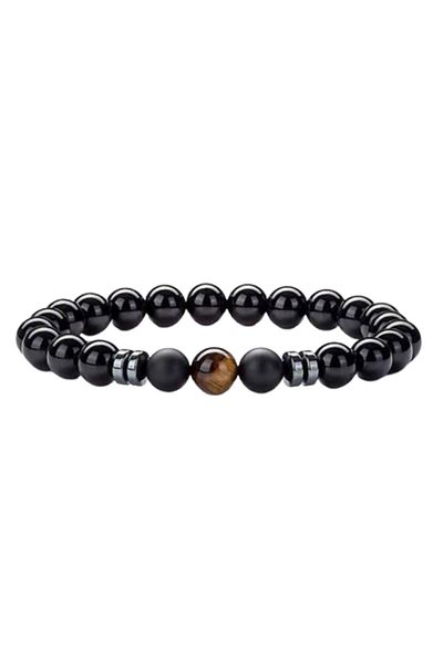 REDz Accessories Unisex Beaded Bracelet, Tiger's Eye Stone, Black/Brown