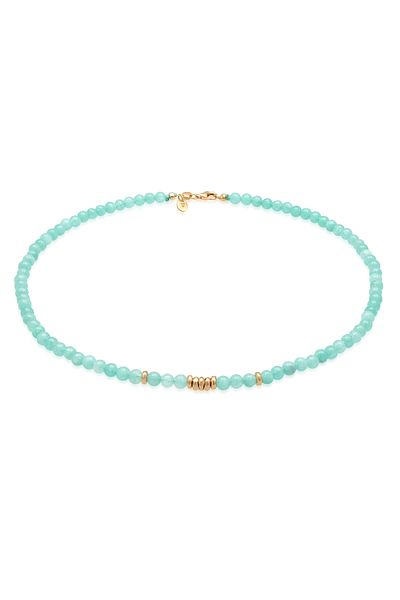 ELLI Halskette Premium Halskette Damen Beads Trend mit Amazonit Perlen in 925 Sterling Silber Gold P