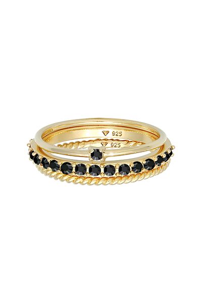 ELLI Ring Ladies Stack Set Elegant Solitaire Twisted Trend With Crystals Black In 925 Sterling Silver