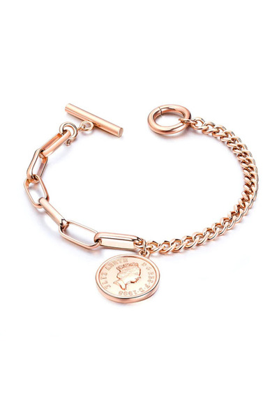 REDz Accessories Brățară pentru femei, design retro, pandantiv cu monedă, aur roz