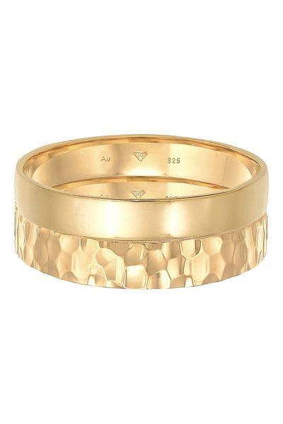 KUZZOI Ring Men Band Set Basic Hammered In 925 Sterling Silver Oxidised