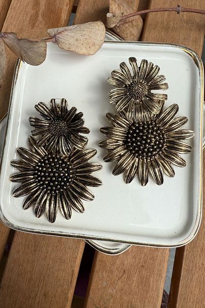My Joyas Design Zr Model Antique Sunflower Earrings Gold