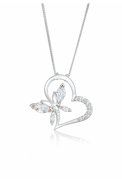 ELLI Náhrdelník Dámské srdce Butterfly Přívěsek Elegantní s krystaly zirkony ze stříbra 925