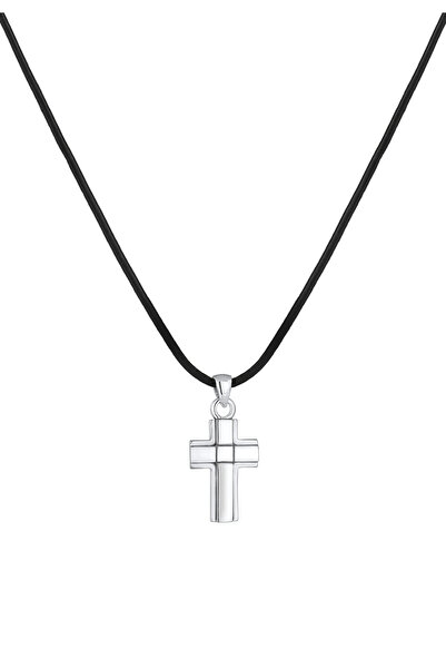 KUZZOI Necklace Kreuz Symbol Anhänger Echtleder Oxid 925er Silber