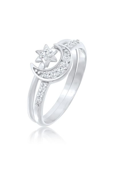 ELLI Inel pentru dama Set de inele de stivuire Star Moon Astro Trend cu cristale de zirconiu din argint 925