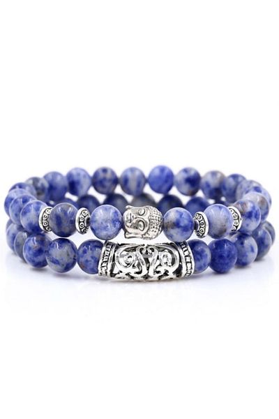 REDz Accessories Set de 2 brățări Buddha, pietre naturale, albastru