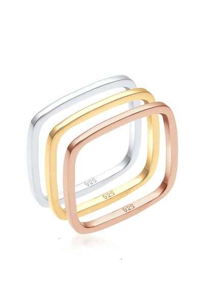ELLI Inel de damă Stack Set Basic Quadrangle Tri-color în argint 925